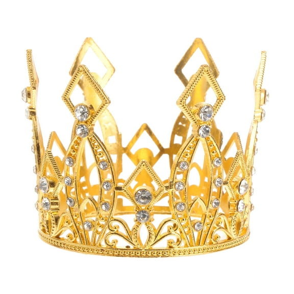 SkyAuks Small Rhinestone Crown Cake Ornament Alloy Tiara Cake Decoration for Birthday Party (Golden)