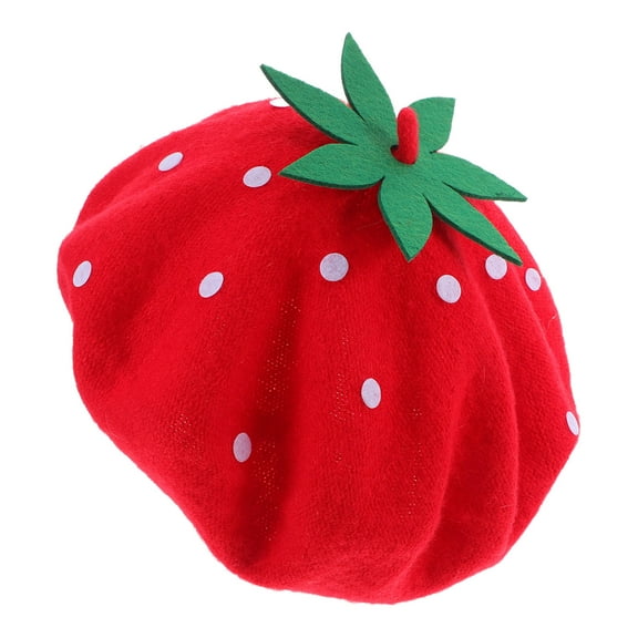 BESTONZON Strawberry Knit Hat Beret Hat Red Wool Blend 1 Pcs French Style Decorative Accessory
