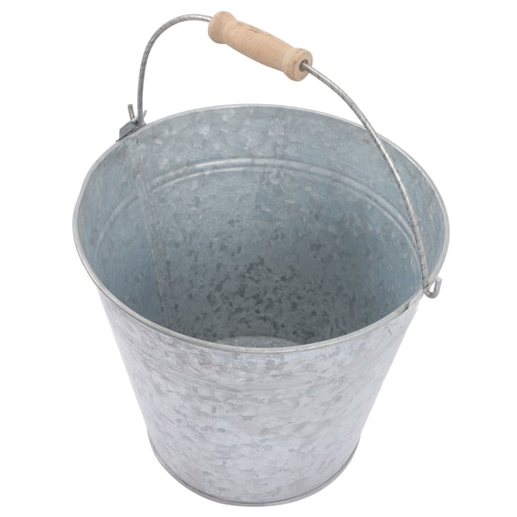 BESTONZON Pail With Wooden Handle Flower Bucket Silver Decorative Gardeners 1Set