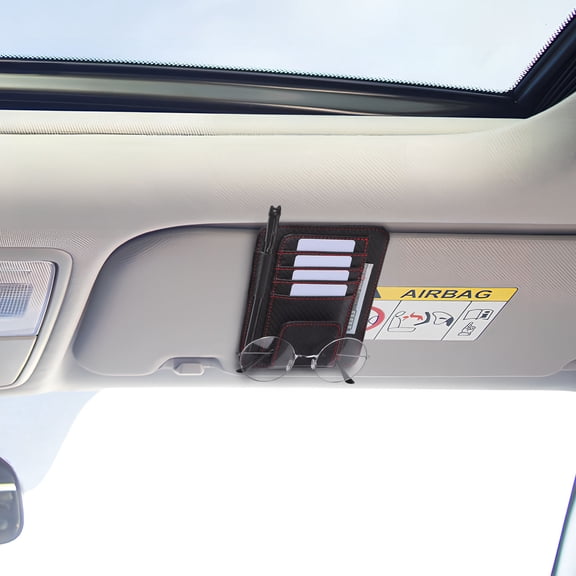 BESTONZON Car Visor Organizer Black PU Multi-Function Sun Visor Document Holder