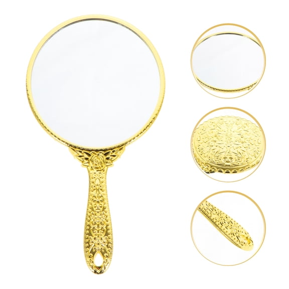 BESTONZON Rose Handle Mirror Golden ABS Compact Ergonomic Design for Home Use