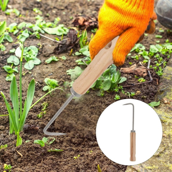 BESTONZON Khaki Manual Weeding Tool Metal Root Remover Garden Single Claw Hook Durable