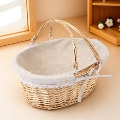 BESTONZON Rustic Handwoven Willow Flower Basket with Adjustable Handle for Wedding Decor