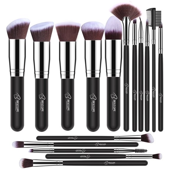 Bestope Professional 16-Piece Synthetic Makeup Brush Set for Face - Black