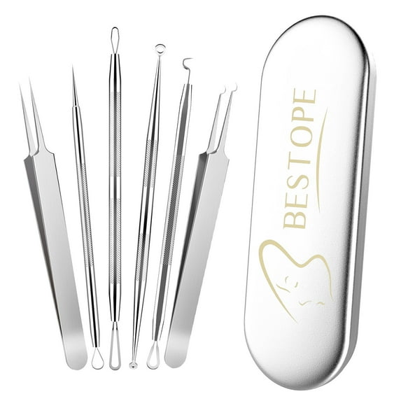 BESTOPE Blackhead Remover Tool 6 in 1 Pimple Comedone Extractor Tool for Face Acne Removal Kit - Treatment for Blemish, Whitehead Popping, Zit Removing for Risk Free Nose Face Skin - Silver