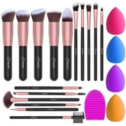 Makeup Brushes 16PCs Makeup Brushes Set with 4PCs Beauty Blender Sponge and 1 Brush Cleaner Premium Synthetic Foundation Brushes Blending Face Powder Eye Shadows Make Up Brushes Tool