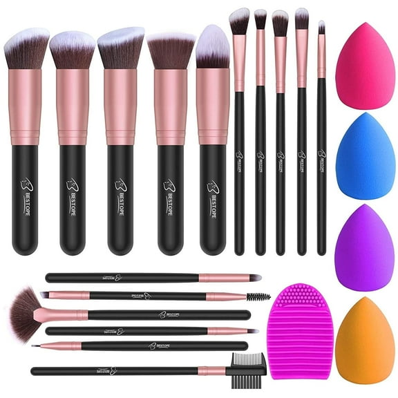 Makeup Brushes 16PCs Makeup Brushes Set with 4PCs Beauty Blender Sponge and 1 Brush Cleaner Premium Synthetic Foundation Brushes Blending Face Powder Eye Shadows Make Up Brushes Tool