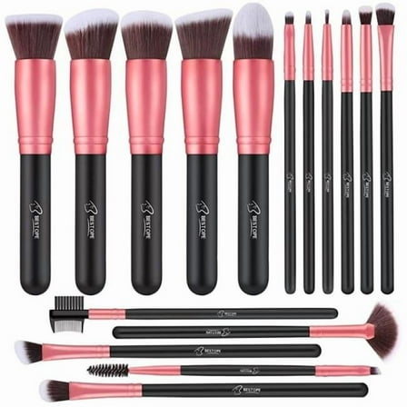 BESTOPE Premium Synthetic Foundation Brush Blending Face Powder Blush Concealers Eye Shadows Makeup Brushes Kit, Rose Golden, 16 Pieces