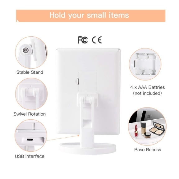 BESTOPE Trifold Makeup Vanity Mirror with Lights, 1X/2X/3X Magnification, 21 Led Lighted Mirror with Touch Screen Power,180° Adjustable Rotation,Dual Power Supply,Portable Trifold Mirror