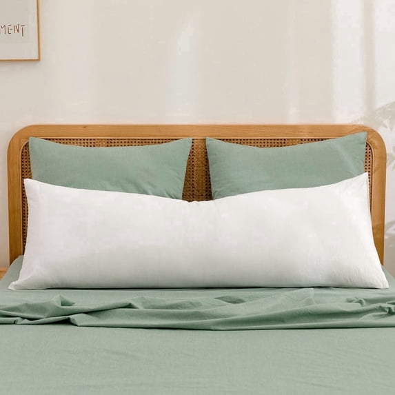 BESTOUCH Body Pillowcase 100% Washed Cotton Linen Feel Soft Breathable with Envelope Closure 1Pcs Solid Bright White 20x54 Inches