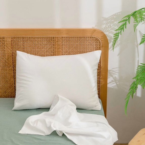 BESTOUCH 100% Washed Cotton Pillowcase for Hair and Skin Linen Feel Soft Comfortable Breathable 2 Set Pillow Case with Envelope Closure Solid Bright White Queen 20x30 Inches