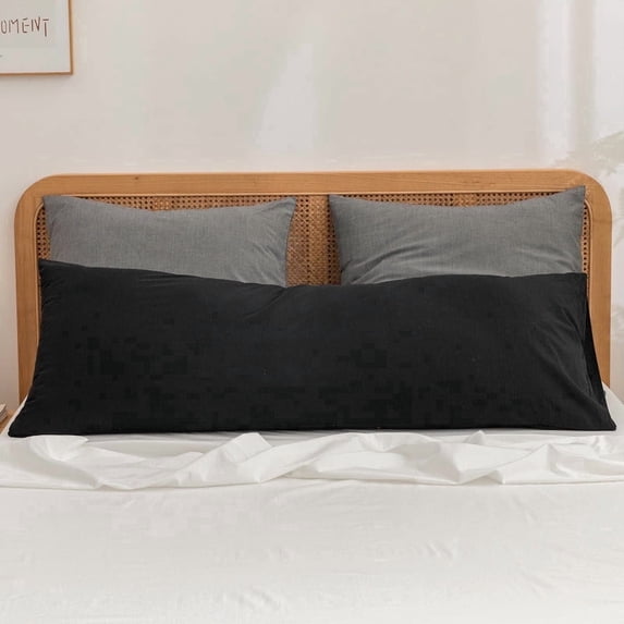 BESTOUCH Body Pillowcase 100% Washed Cotton Linen Feel Soft Breathable with Envelope Closure 1Pcs Solid Deep Black 20x54 Inches