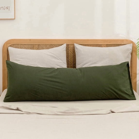 BESTOUCH Body Pillowcase 100% Washed Cotton Linen Feel Soft Breathable with Envelope Closure 1Pcs Solid Olive Green 20x54 Inches