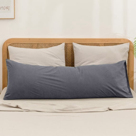 BESTOUCH Body Pillowcase 100% Washed Cotton Linen Feel Soft Breathable with Envelope Closure 1Pcs Solid Quiet Shade Grey 20x54 Inches