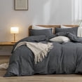 thumbnail image 1 of BESTOUCH Duvet Cover Set Queen 100% Washed Cotton Linen Feel Soft Chic Lightweight 3Pcs (Dark Black, 90"x90"), 1 of 8