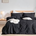 thumbnail image 1 of BESTOUCH Duvet Cover Set Oversized King 100% Washed Cotton Linen Feel Soft Chic Lightweight 3Pcs (Deep Black, 120"x98"), 1 of 7