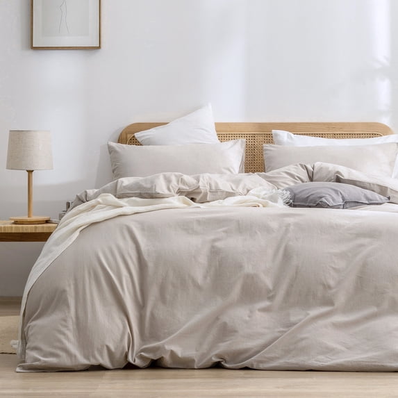 BESTOUCH Duvet Cover Set Twin 100% Washed Cotton Linen Feel Soft Chic Lightweight 2Pcs (Linen Grey, 68"x90")