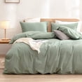 thumbnail image 1 of BESTOUCH Duvet Cover Set Cal King 100% Washed Cotton Linen Feel Soft Chic Lightweight 3Pcs (Green, 104"x98"), 1 of 8