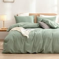 thumbnail image 1 of BESTOUCH Duvet Cover Set 100% Washed Cotton Linen Feel Super Soft Comfortable Chic Lightweight 3 Pcs Home Bedding Set Solid Green Cal King, 1 of 6