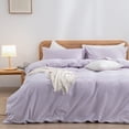 thumbnail image 1 of BESTOUCH Duvet Cover Set 100% Washed Cotton Linen Feel Super Soft Comfortable Chic Lightweight 3 Pcs Home Bedding Set Taro Purple Oversized King, 1 of 6