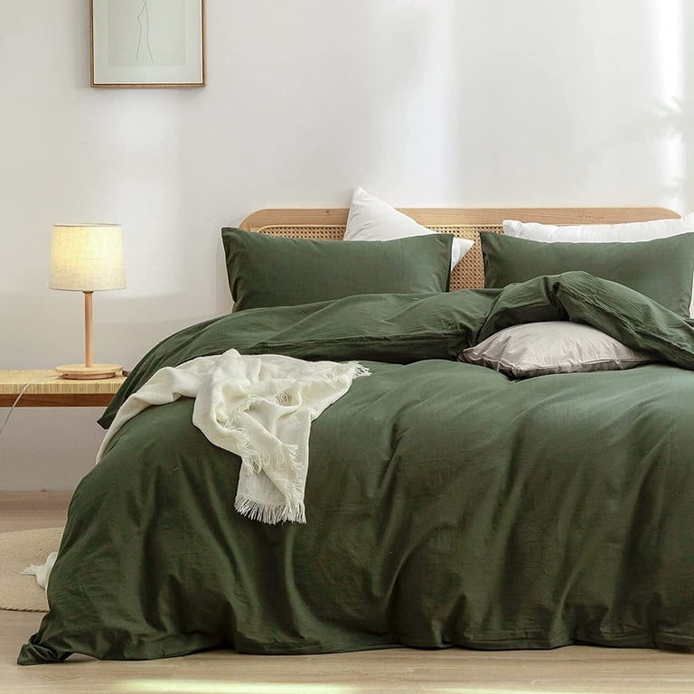 California King Duvet Cover Set - 100% Washed Cotton, 3-Piece (1 Cover + 2 Shams), Beige