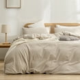 thumbnail image 1 of BESTOUCH Duvet Cover Set Full 100% Washed Cotton Linen Feel Soft Chic Lightweight 3Pcs (Almond Milk Grey, 80"x90"), 1 of 8
