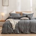 thumbnail image 1 of BESTOUCH Duvet Cover Set Queen 100% Washed Cotton Linen Feel Soft Chic Lightweight 3Pcs (Dark Grey, 90"x90"), 1 of 8