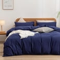 thumbnail image 1 of BESTOUCH Duvet Cover Set 100% Washed Cotton Linen Feel Super Soft Comfortable Chic Lightweight 3 Pcs Home Bedding Set Navy Blue Queen, 1 of 6