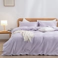thumbnail image 1 of BESTOUCH Duvet Cover Set Queen 100% Washed Cotton Linen Feel Soft Chic Lightweight 3Pcs (Taro Purple, 90"x90"), 1 of 8