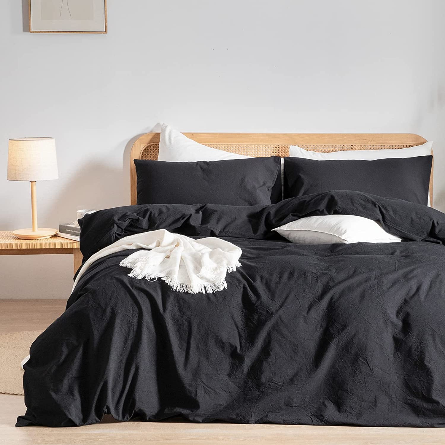 BESTOUCH Duvet Cover Set 100% Washed Cotton Linen Feel Super Soft ...