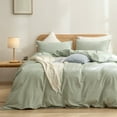 thumbnail image 1 of BESTOUCH Duvet Cover Set Washed Cotton Linen Feel Super Soft Comfortable Chic Lightweight 3 Pcs Home Bedding Set Sage Green King, 1 of 6