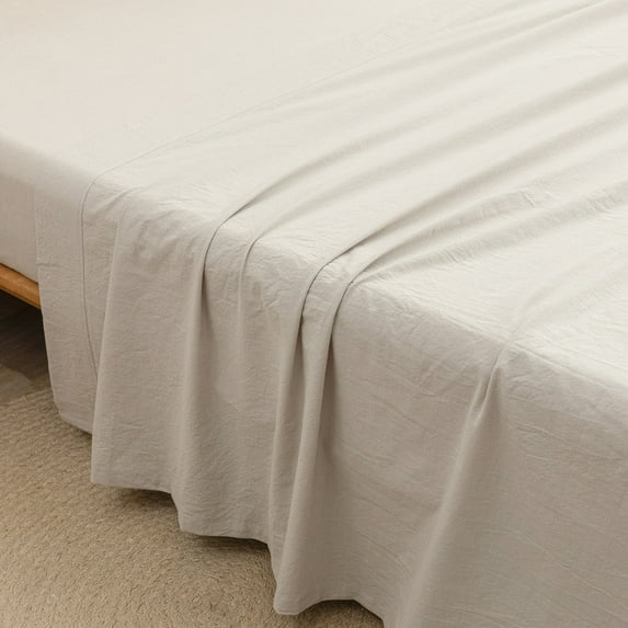 BESTOUCH Flat Sheet Only 100% Washed Cotton Linen Feel Wrinkle-Free, Fade-Resistant, Stain-Resistant, Bed Top Sheet, Solid Linen Grey King