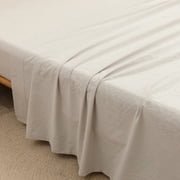 BESTOUCH Queen Flat Sheet Only 100% Washed Cotton Linen Feel Soft Breathable Fade-Resistant Bed Top Sheet Solid Linen Grey