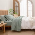 thumbnail image 1 of BESTOUCH Sheet Set King 100% Washed Cotton Linen Feel Super Soft Comfortable Chic Lightweight 4 Pcs Home Bedding Set Green, 1 of 5