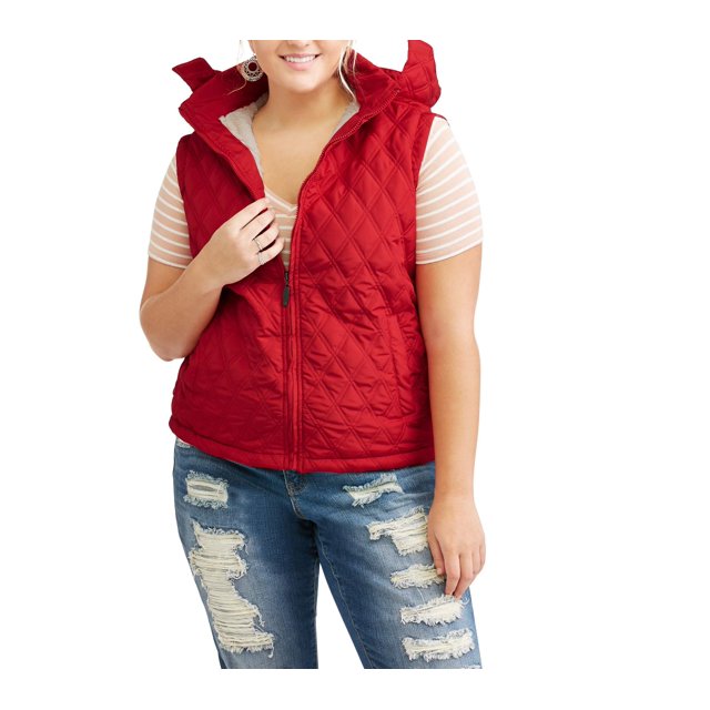 BESTOW Women's PlusSize Sherpa Lined Quilted Hooded Vest