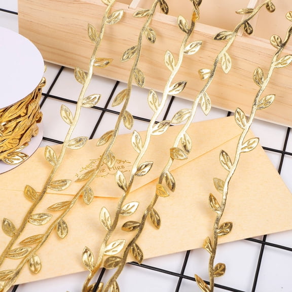 BESTOYARD Soft Fabric Leaf Trim Ribbon Golden Color for Scrapbooking and Craft Decorations