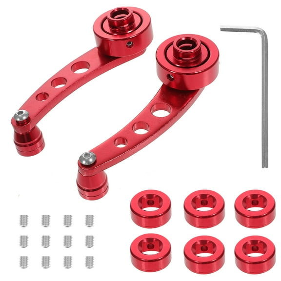 BESTOYARD 1Set Universal Car Window Winder Crank Handle Aluminum with Three Adapters and Mount Kit Red