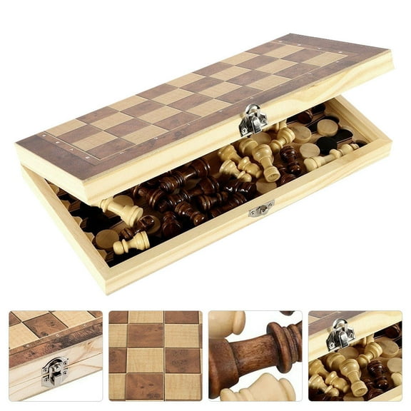 BESTOYARD 1Set Folding Chess Set Wooden Checkers Game for Travel