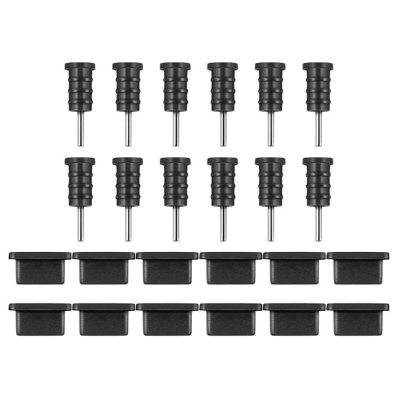 BESTOYARD Stylish Black Silicone Phone Dust Plugs, Perfect Fit for Type-C, 12Pairs