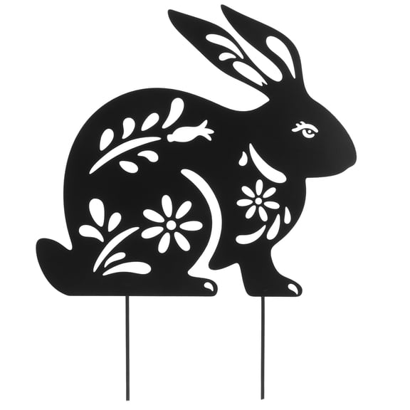 BESTOYARD Black Metal Yard Bunny Sign for Outdoor Garden Decoration and Lawn Stake Ornament