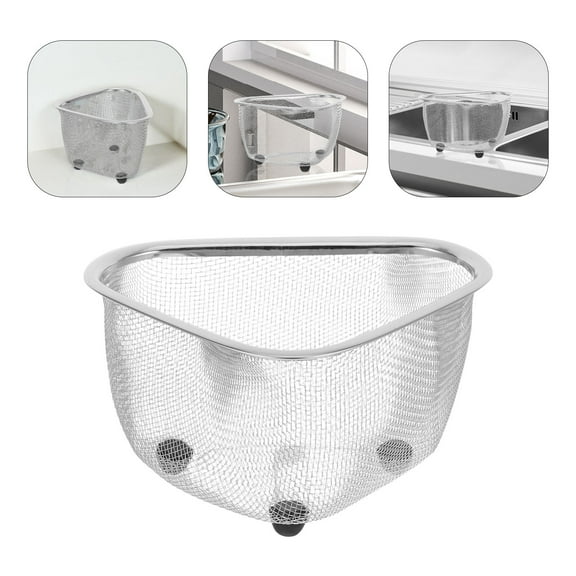 BESTOYARD 1Pc Plated Silver Sink Sponge Holder Stainless Steel Mesh Basket for Kitchen Vegetable Washing