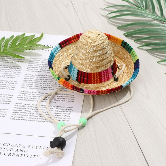 BESTOYARD 1Pc Adjustable Straw Dog Sombrero Hat for Mexican Party and Costume Events
