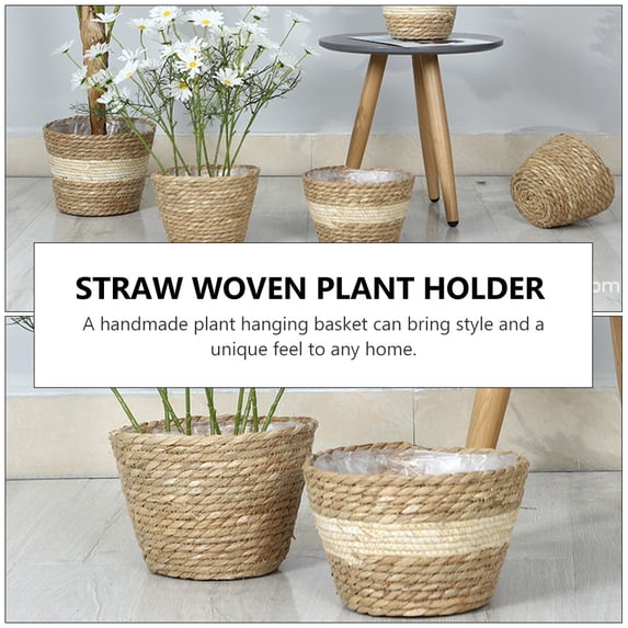 BESTOYARD 1Pc Yellow Straw Woven Flower Container Basket for Indoor ...