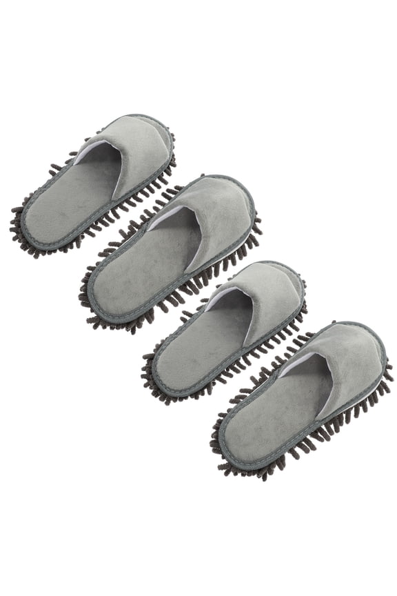 2 Pairs of Grey Floor Cleaning Slippers Simple Design Chenille Dusting Shoes for Adults