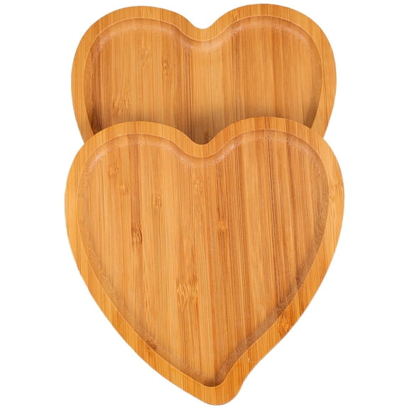 BESTOYARD 2 Pcs Heart Shaped Bamboo Wooden Tray Tabletop Serving Platters Light Brown for Home Use