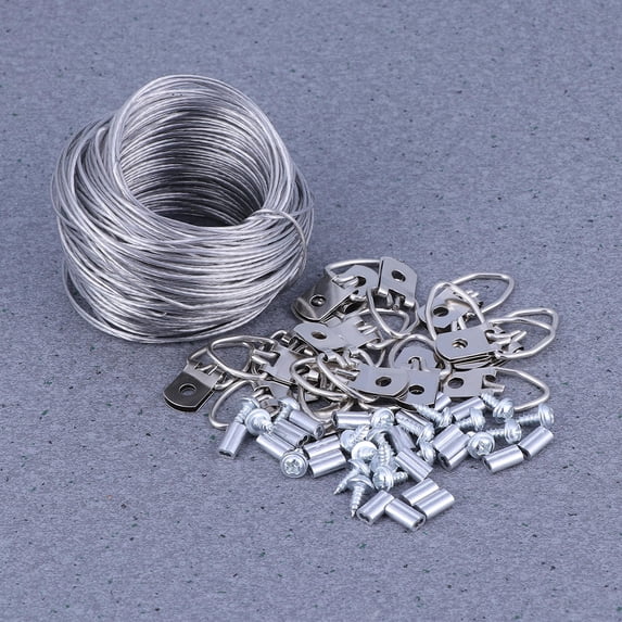 BESTOYARD 20Sets Picture Hanger Hook Kit with Plated Silver Steel Wire Rope for Frames and Wall Decorations