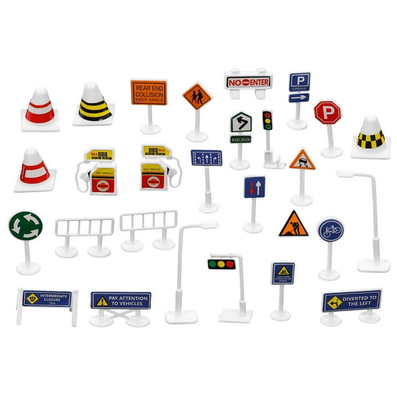 BESTOYARD 28pcs Children'S Traffic Signs Small Road Street Signs Toy For Puzzle Cone Plastic