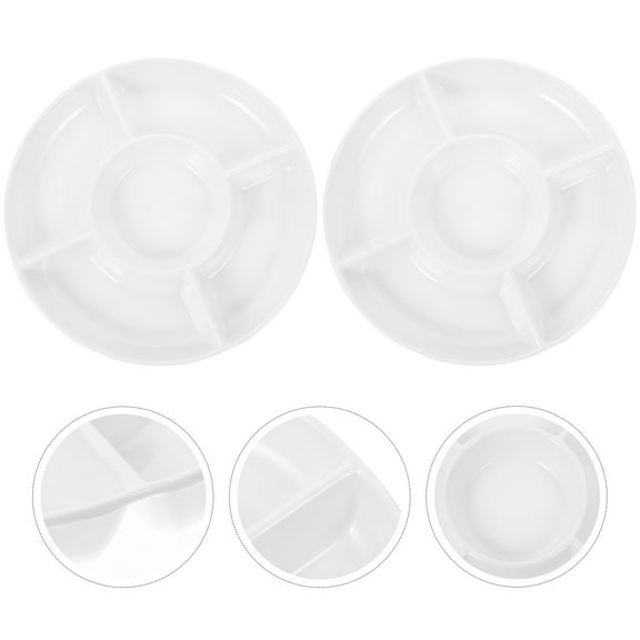 BESTOYARD 2pcs Appetizer Serving Tray 5-Compartment Round Divided Serving Platter For Snack Chips Dip Party