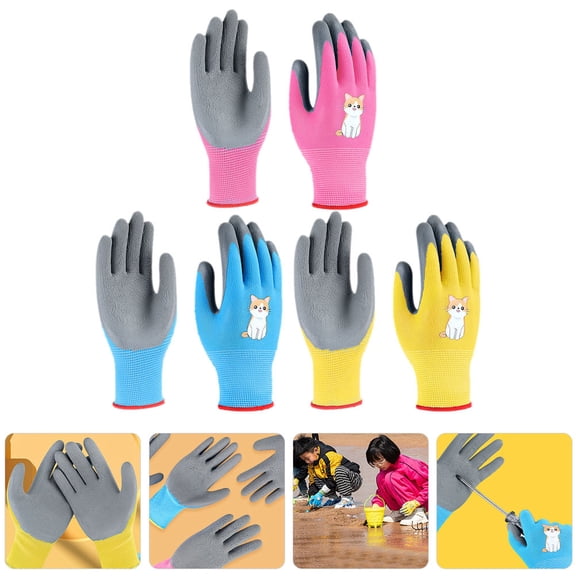 BESTOYARD Gardening Gloves Multipurpose Yellow Cat 3 Pairs