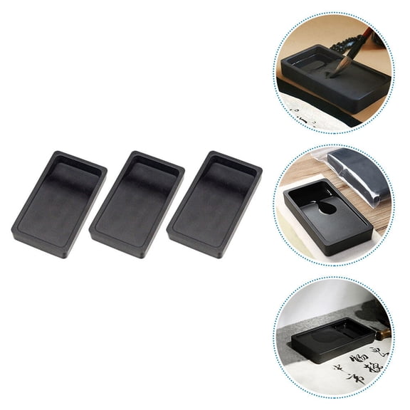 BESTOYARD 3 Pcs Portable Ink Pad Black Rectangular Calligraphy Accessory for Students